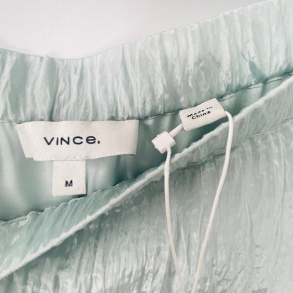 Vince Asymmetric Crinkle Mint Blue Midi Crinkle Skirt NWT Size Medium MSRP $325 - Picture 7 of 15